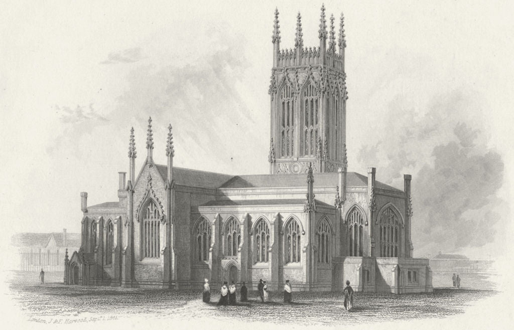 YORKS. St Peter's(Parish)Church, Leeds c1855 old antique vintage print picture